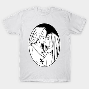 Kissing Sinister Sisters - black ink art, Lovers, God Lover, occult ritual, sexy nuns, beautiful girls, Vintage cartoon sticker T-Shirt